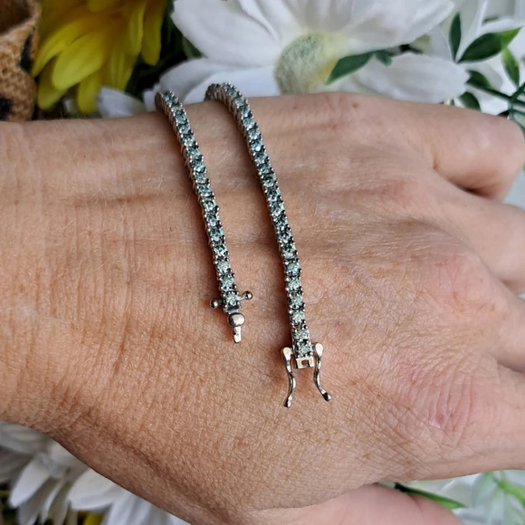 Genuine Blue Moissanite Tennis Bracelet In 925 Sterling Silver. - Picture 4 of 10